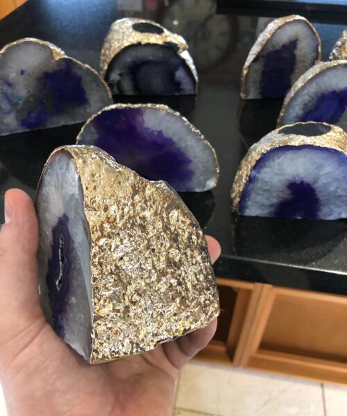 Large Purple Agate End Microcrystalline Quartz Gold Gilded 24ct Gold Tealight Candle Holder - Image 12