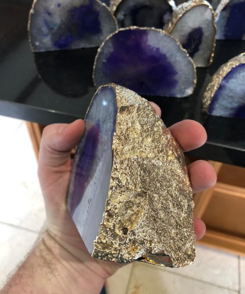 Large Purple Agate End Microcrystalline Quartz Gold Gilded 24ct Gold Tealight Candle Holder - Image 14