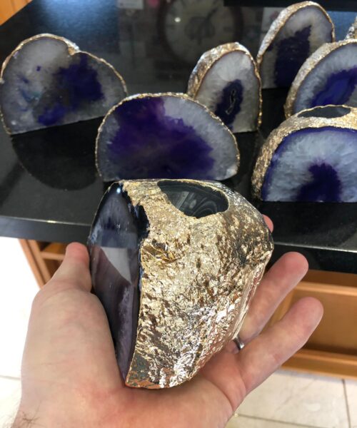 Large Purple Agate End Microcrystalline Quartz Gold Gilded 24ct Gold Tealight Candle Holder - Image 18