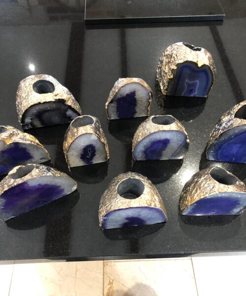 Large Purple Agate End Microcrystalline Quartz Gold Gilded 24ct Gold Tealight Candle Holder - Image 3