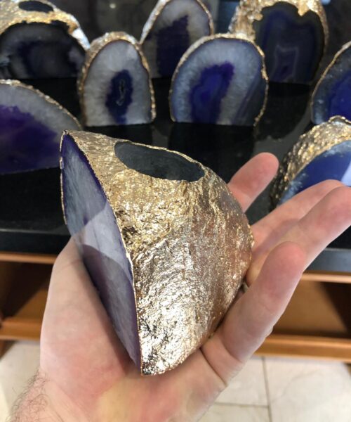 Large Purple Agate End Microcrystalline Quartz Gold Gilded 24ct Gold Tealight Candle Holder - Image 5