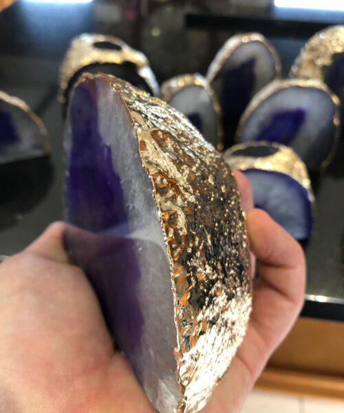 Large Purple Agate End Microcrystalline Quartz Gold Gilded 24ct Gold Tealight Candle Holder - Image 7