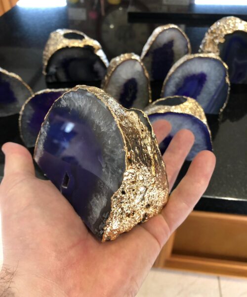 Large Purple Agate End Microcrystalline Quartz Gold Gilded 24ct Gold Tealight Candle Holder - Image 9