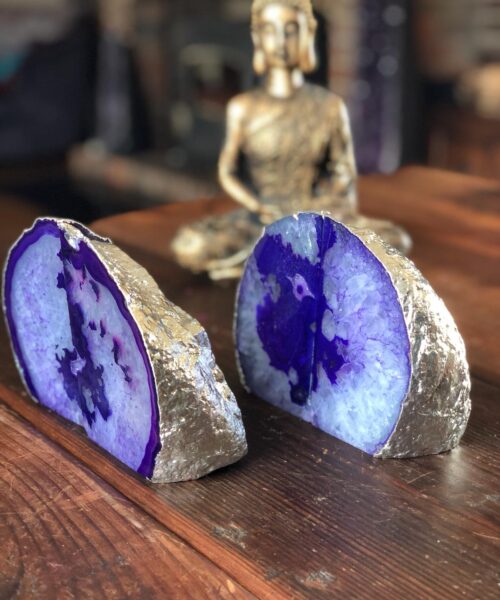 Purple Agate Silver Edge Microcrystalline Quartz Premium Bookends Ornament Gift