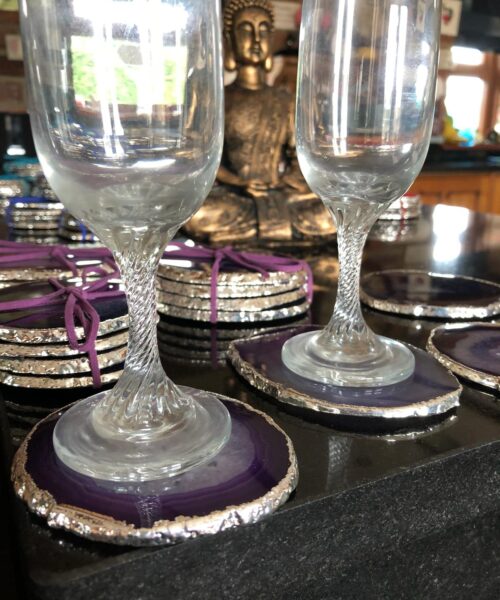 Alternative view of Purple Agate Silver Edge, Gilded, Microcrystalline Quartz Premium Coasters (Set of 4) Gift