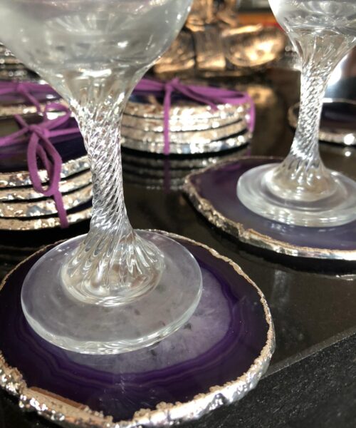 Purple Agate Silver Edge, Gilded, Microcrystalline Quartz Premium Coasters (Set of 4) Gift - Image 3