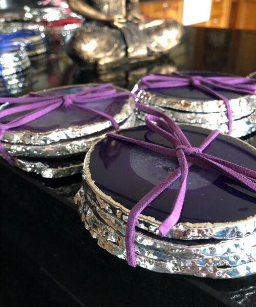 Purple Agate Silver Edge, Gilded, Microcrystalline Quartz Premium Coasters (Set of 4) Gift