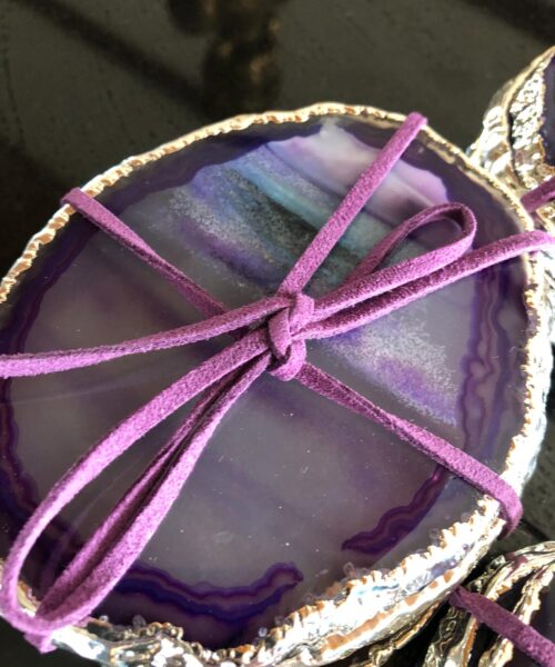Purple Agate Silver Edge, Gilded, Microcrystalline Quartz Premium Coasters (Set of 4) Gift - Image 5