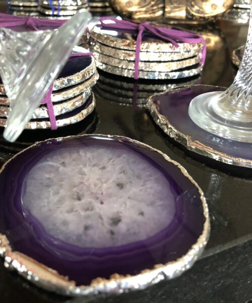 Purple Agate Silver Edge, Gilded, Microcrystalline Quartz Premium Coasters (Set of 4) Gift - Image 8