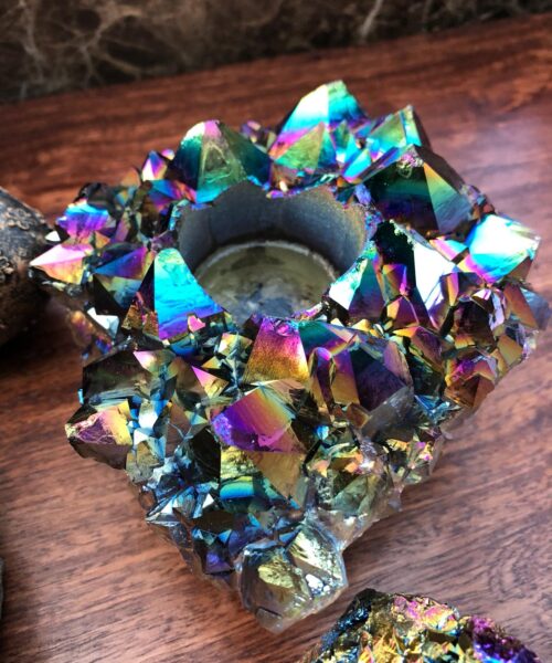 Rainbow Quartz, Aura, Titanium, Point, Cluster, Gemstone Candle Tealight Holder - Image 11