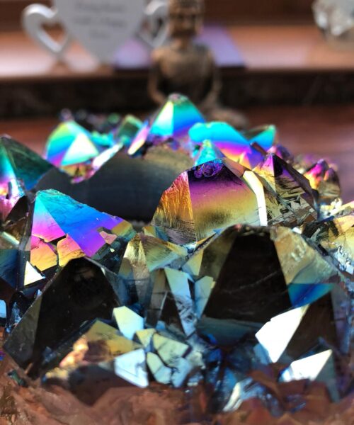 Rainbow Quartz, Aura, Titanium, Point, Cluster, Gemstone Candle Tealight Holder - Image 13