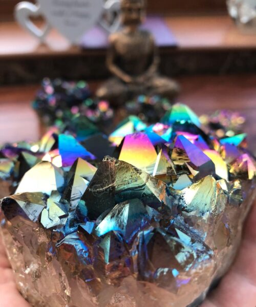 Rainbow Quartz, Aura, Titanium, Point, Cluster, Gemstone Candle Tealight Holder - Image 14