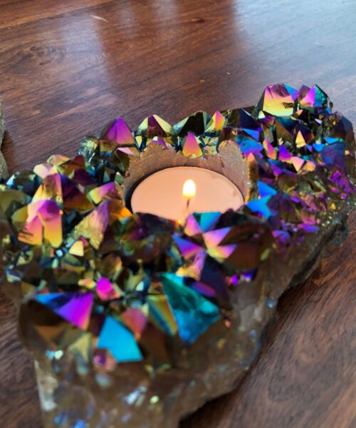Rainbow Quartz, Aura, Titanium, Point, Cluster, Gemstone Candle Tealight Holder - Image 15