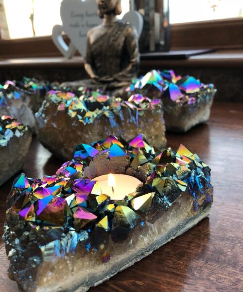 Rainbow Quartz, Aura, Titanium, Point, Cluster, Gemstone Candle Tealight Holder - Image 16