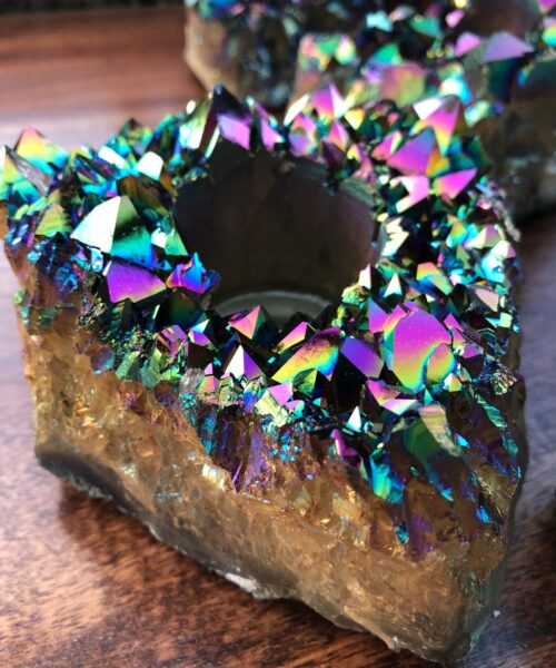Rainbow Quartz, Aura, Titanium, Point, Cluster, Gemstone Candle Tealight Holder - Image 3