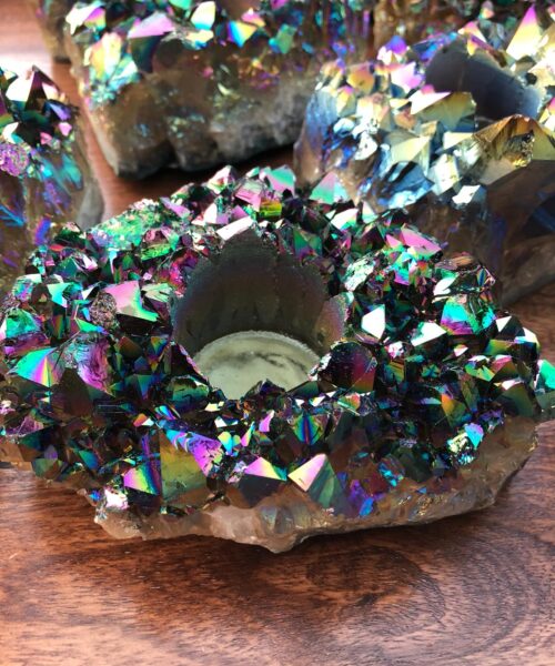 Rainbow Quartz, Aura, Titanium, Point, Cluster, Gemstone Candle Tealight Holder - Image 4