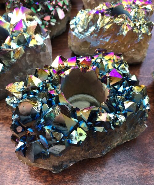 Rainbow Quartz, Aura, Titanium, Point, Cluster, Gemstone Candle Tealight Holder - Image 5