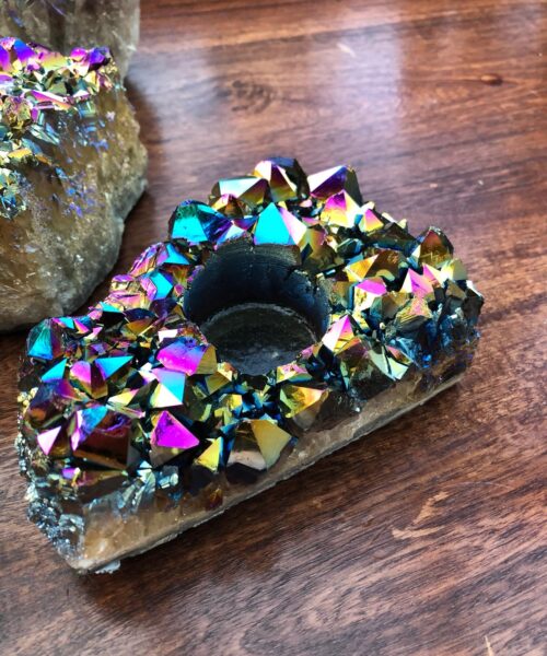 Rainbow Quartz, Aura, Titanium, Point, Cluster, Gemstone Candle Tealight Holder - Image 6