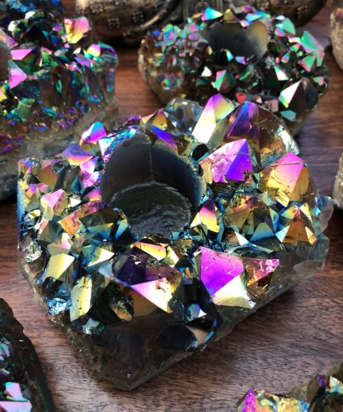Rainbow Quartz, Aura, Titanium, Point, Cluster, Gemstone Candle Tealight Holder - Image 7