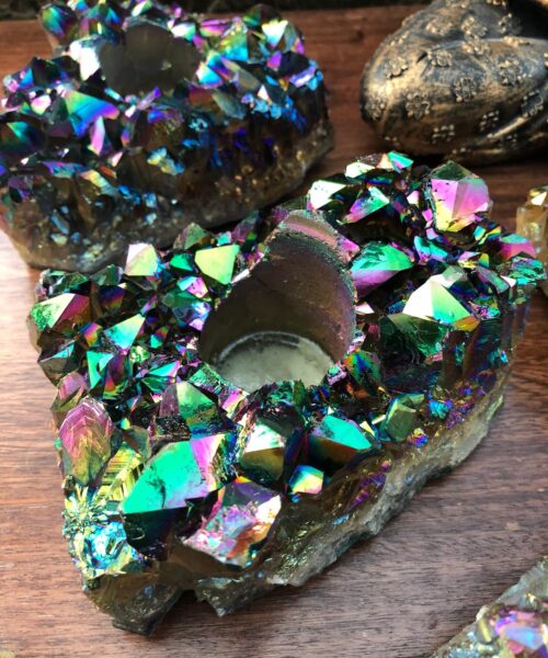Rainbow Quartz, Aura, Titanium, Point, Cluster, Gemstone Candle Tealight Holder - Image 9