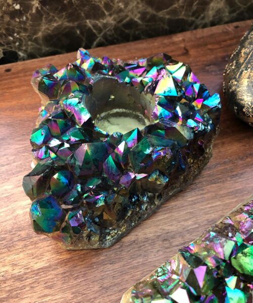 Rainbow Quartz, Aura, Titanium, Point, Cluster, Gemstone Candle Tealight Holder - Image 10