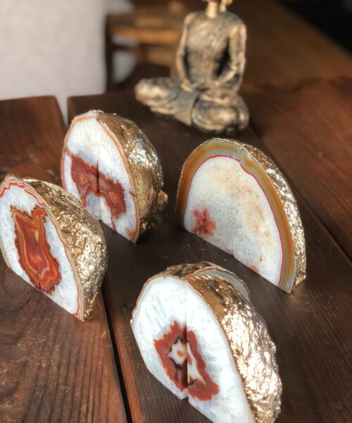 Alternative view of Red Rust Agate 24ct Gold Edge Microcrystalline Quartz Premium Bookends Ornament Gift