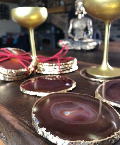 Alternative view of Red Rust Agate 24ct Gold Edge, Gilded, Microcrystalline Quartz Premium Coasters (Set of 4) Gift