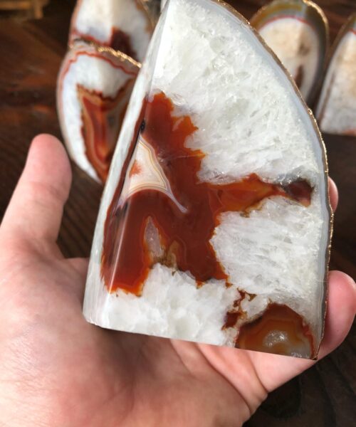 Red Rust Agate 24ct Gold Edge Microcrystalline Quartz Premium Bookends Ornament Gift - Image 14