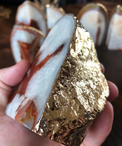 Red Rust Agate 24ct Gold Edge Microcrystalline Quartz Premium Bookends Ornament Gift - Image 15