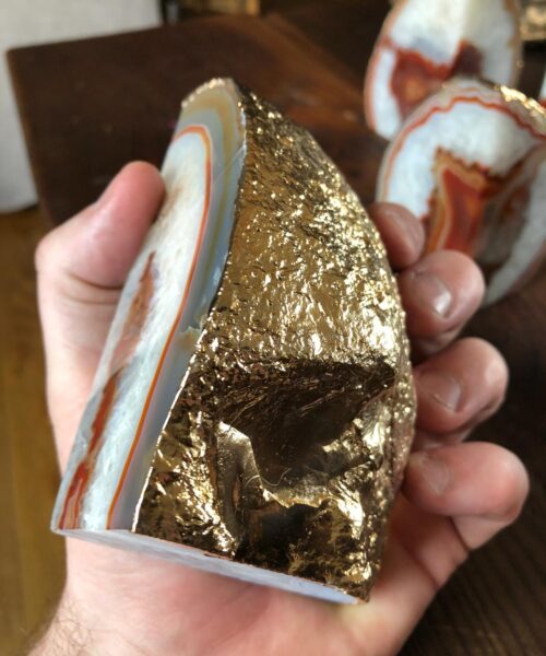 Red Rust Agate 24ct Gold Edge Microcrystalline Quartz Premium Bookends Ornament Gift - Image 16