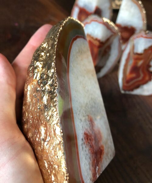 Red Rust Agate 24ct Gold Edge Microcrystalline Quartz Premium Bookends Ornament Gift - Image 17