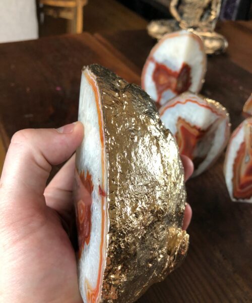 Red Rust Agate 24ct Gold Edge Microcrystalline Quartz Premium Bookends Ornament Gift - Image 18