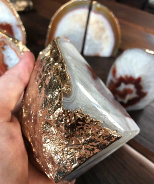 Red Rust Agate 24ct Gold Edge Microcrystalline Quartz Premium Bookends Ornament Gift - Image 19