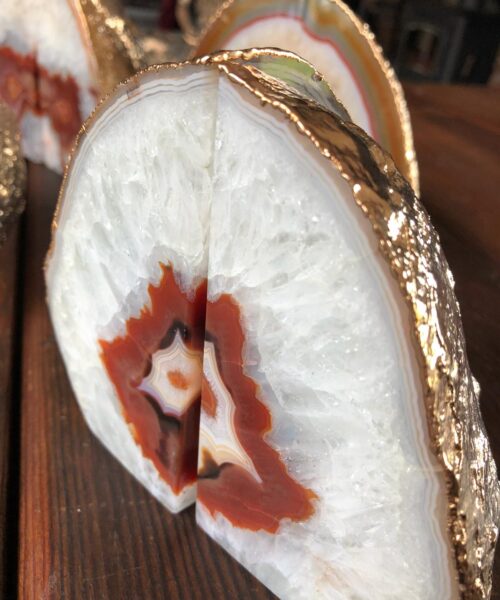 Red Rust Agate 24ct Gold Edge Microcrystalline Quartz Premium Bookends Ornament Gift - Image 4