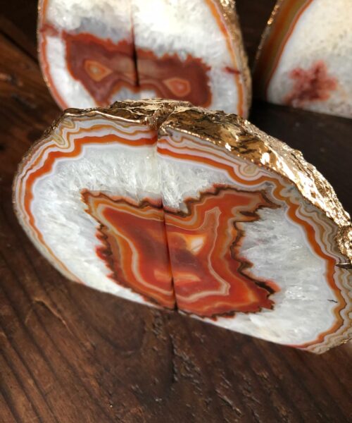 Red Rust Agate 24ct Gold Edge Microcrystalline Quartz Premium Bookends Ornament Gift - Image 5