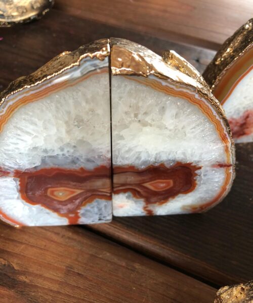 Red Rust Agate 24ct Gold Edge Microcrystalline Quartz Premium Bookends Ornament Gift - Image 8