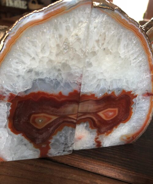 Red Rust Agate 24ct Gold Edge Microcrystalline Quartz Premium Bookends Ornament Gift - Image 9