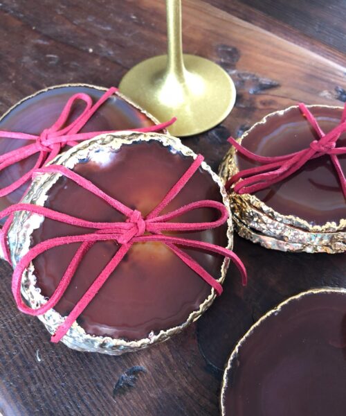 Red Rust Agate 24ct Gold Edge, Gilded, Microcrystalline Quartz Premium Coasters (Set of 4) Gift