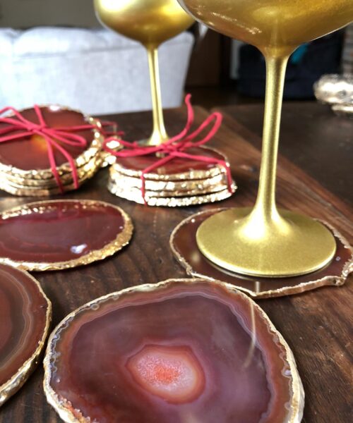 Red Rust Agate 24ct Gold Edge, Gilded, Microcrystalline Quartz Premium Coasters (Set of 4) Gift - Image 4