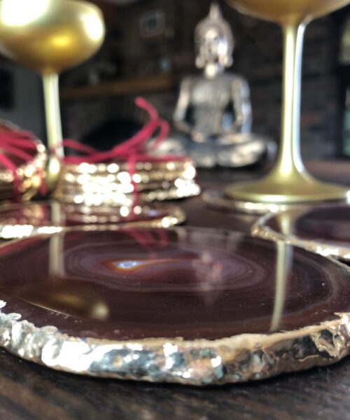 Red Rust Agate 24ct Gold Edge, Gilded, Microcrystalline Quartz Premium Coasters (Set of 4) Gift - Image 5