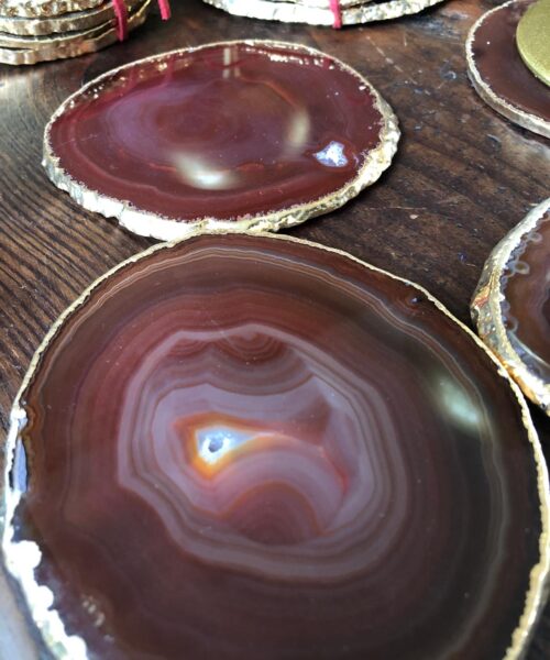 Red Rust Agate 24ct Gold Edge, Gilded, Microcrystalline Quartz Premium Coasters (Set of 4) Gift - Image 6