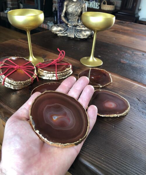 Red Rust Agate 24ct Gold Edge, Gilded, Microcrystalline Quartz Premium Coasters (Set of 4) Gift - Image 8