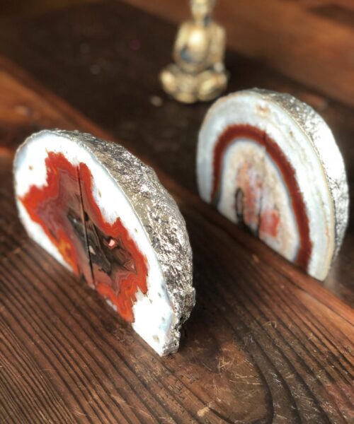 Red Rust Agate Silver Edge Microcrystalline Quartz Premium Bookends Ornament Gift