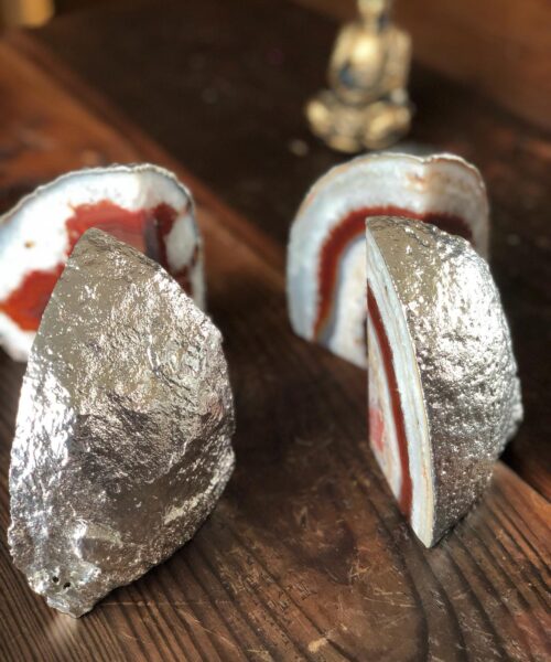 Red Rust Agate Silver Edge Microcrystalline Quartz Premium Bookends Ornament Gift - Image 11