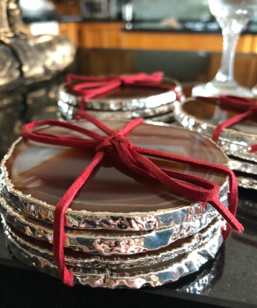 Red Rust Agate Silver Edge, Gilded, Microcrystalline Quartz Premium Coasters (Set of 4) Gift