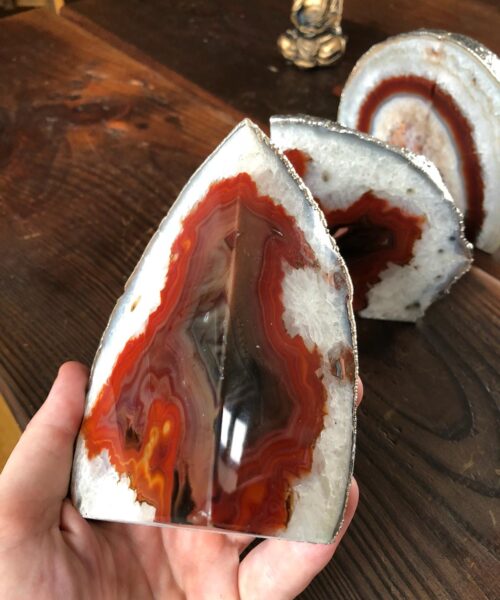 Red Rust Agate Silver Edge Microcrystalline Quartz Premium Bookends Ornament Gift - Image 5