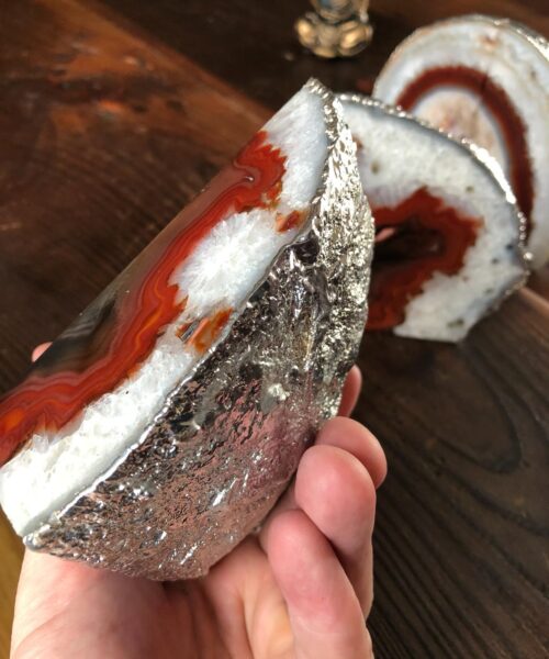 Red Rust Agate Silver Edge Microcrystalline Quartz Premium Bookends Ornament Gift - Image 7