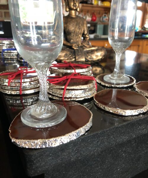 Red Rust Agate Silver Edge, Gilded, Microcrystalline Quartz Premium Coasters (Set of 4) Gift - Image 3