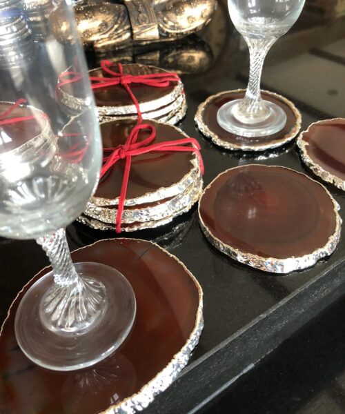 Red Rust Agate Silver Edge, Gilded, Microcrystalline Quartz Premium Coasters (Set of 4) Gift - Image 4