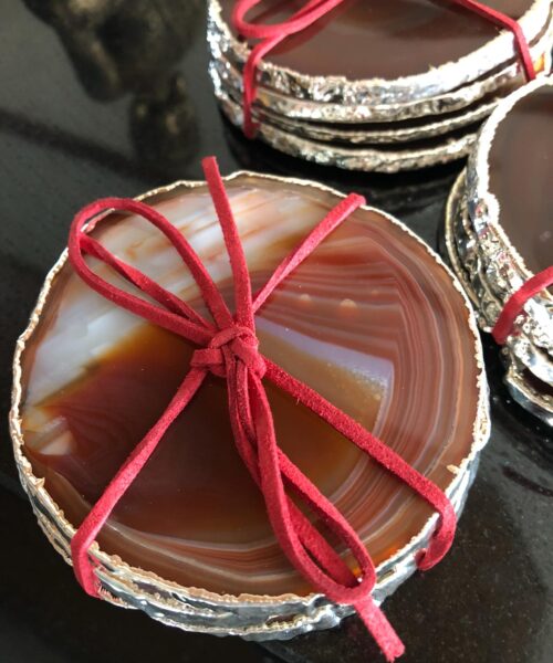 Red Rust Agate Silver Edge, Gilded, Microcrystalline Quartz Premium Coasters (Set of 4) Gift - Image 6